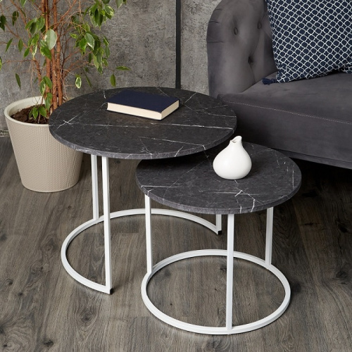 Стол журнальный МеталлАрт М001 черный мрамор белый 