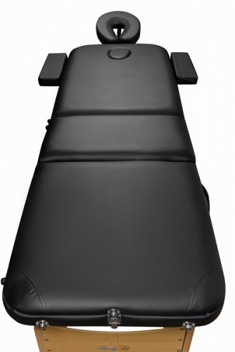 Складной 3-х секционный деревянный массажный стол BodyFit черный 60 см валик