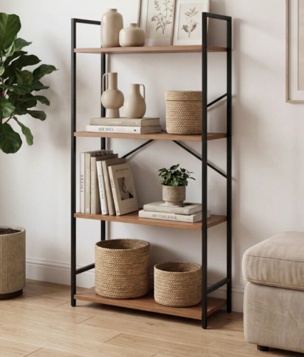 Стеллаж Leset Стилвуд 24 широкий 4 полки черный орех лион светлый 