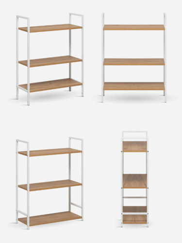 Стеллаж Leset Стилвуд 23 широкий 3 полки белый дуб крафт золотой 