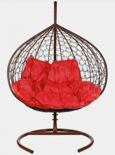 Двухместное подвесное кресло Double коричневый подушка красный 