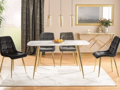 Стол обеденный SIGNAL CERES эффект белого мрамора золотой 