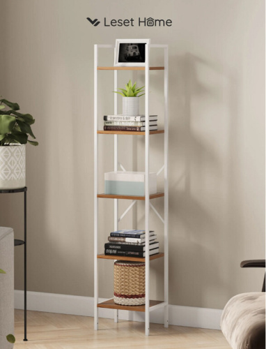 Стеллаж Leset Стилвуд 15 узкий 5 полок белый дуб крафт золотой 