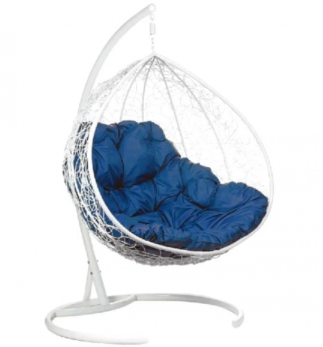 Двухместное подвесное кресло Double белый подушка синий 