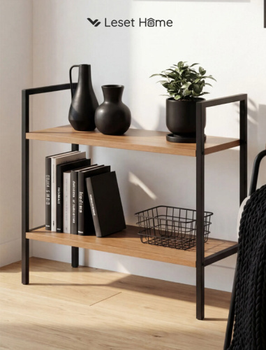 Стеллаж Leset Стилвуд 22 широкий 2 полки черный дуб крафт золотой 