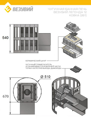 Печь ВЕЗУВИЙ Легенда Ковка 12 (261)