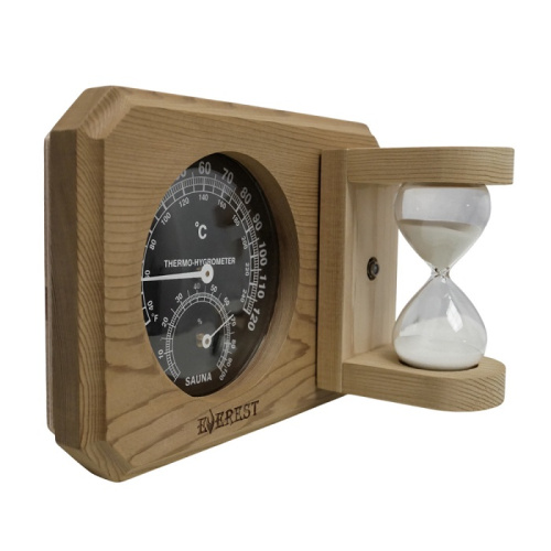 Термогигрометр мини EVEREST c часами кедр (TG-08 black)