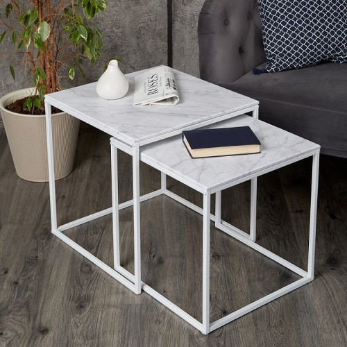 Стол журнальный МеталлАрт М002 белый мрамор 