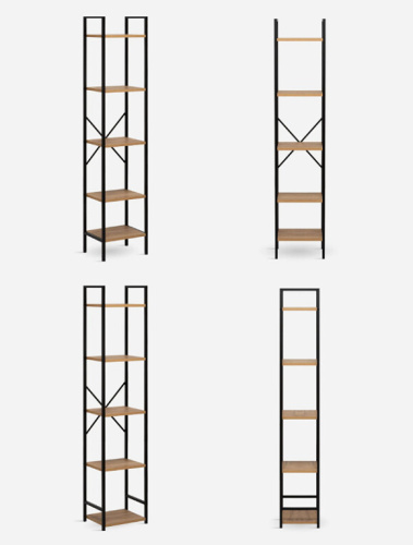 Стеллаж Leset Стилвуд 15 узкий 5 полок черный орех лион светлый 