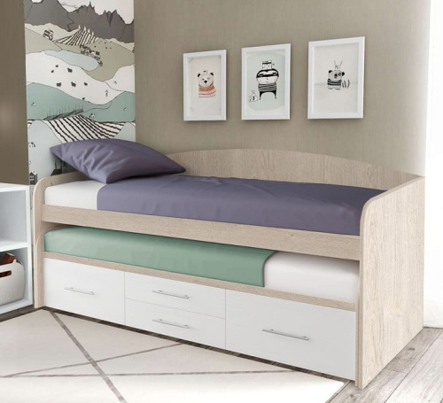 Двухъярусная выдвижная кровать СН 108.02 дуб экспрессив песочный белый 