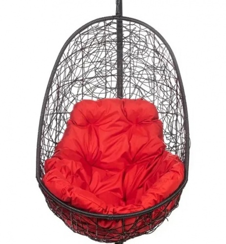Подвесное кресло Овальное черный подушка красный 
