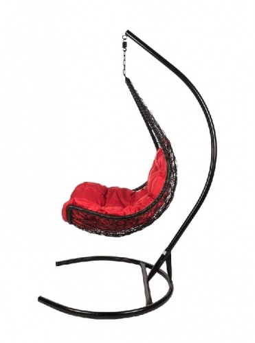 Подвесное кресло Полумесяц черный подушка красный 