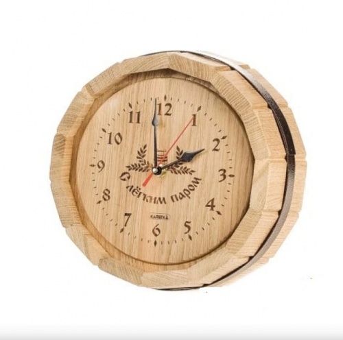 Часы бондарные дуб с пословицей ЧПД-1
