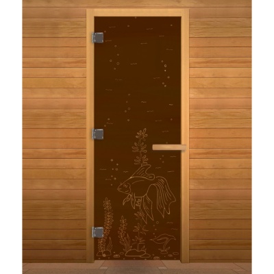 Дверь для бани Бронза Матовая Рыбка 190х70 (8мм, 3 петли 710) (ОСИНА) левая