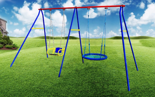 Качели дачные Пионер 2 двойные качели цепные со спинкой + качели гнездо 76 см сетка