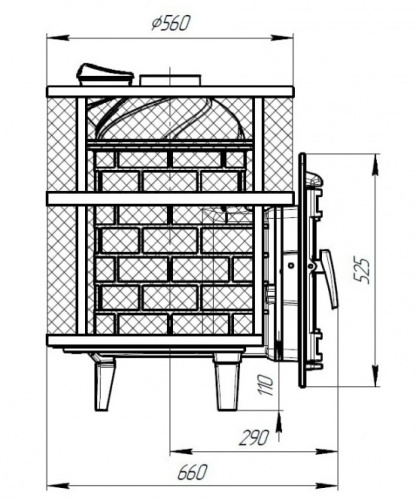 Печь для бани Prometall Атмосфера М короткий топливный тоннель сетка