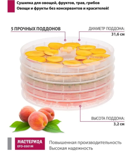 Сушилка для овощей и фруктов Мастерица EFD-0501M прозрачный