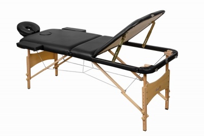 Складной 3-х секционный деревянный массажный стол BodyFit черный 60 см валик
