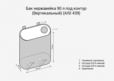 Бак нержавейка 90л под контур Вертикаль овальный