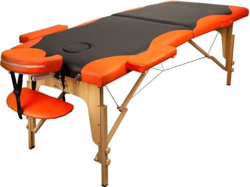 Массажный стол 2-с деревянный черно-оранжевый+сумка в подарок