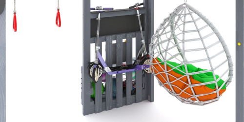 Детская площадка для дачи Савушка КУБ-2 Серый с подушками и коконом