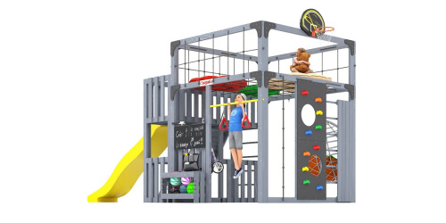 Детская площадка для дачи Савушка КУБ-3 Серый с подушками и коконом