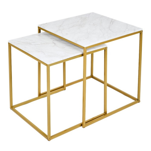 Стол журнальный МеталлАрт М002 белый мрамор золото 