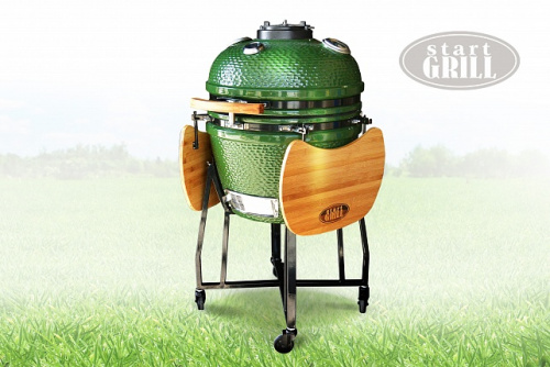 Керамический гриль Start Grill с окошком зеленый, 57 см