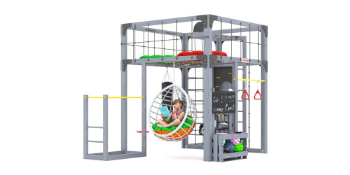 Детская площадка для дачи Савушка КУБ-2 Серый с подушками и коконом