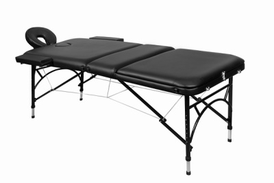 Складной 3-х секционный алюминиевый массажный стол BodyFit черный 60 см валик