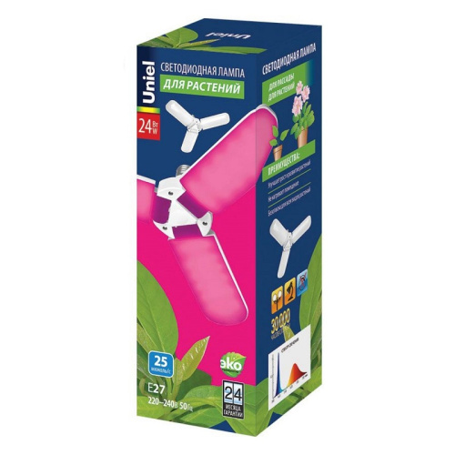 Светильник для растений Uniel LED-P65-24W/SPSB/E27/FR/P3 PLP32WH / UL-00007407