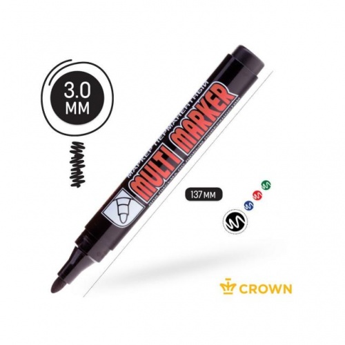 Маркер промышл. перманентный фетровый черный CROWN MULTI MARKER (толщ. линии 3.0 мм. Цвет черный) (CROWN маркеры) (CPM-800black)