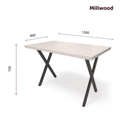 Стол Хьюстон 120х70 дуб белый металл черный 