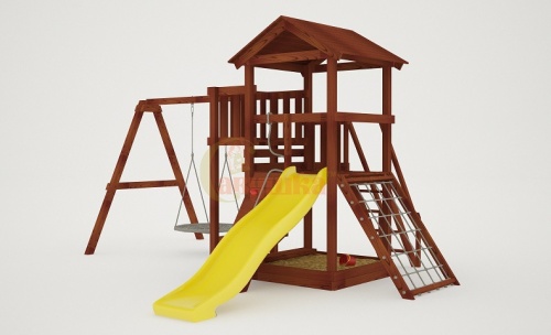 Детский спортивный комплекс для дачи Савушка Мастер 2 качели гнездо Махагон