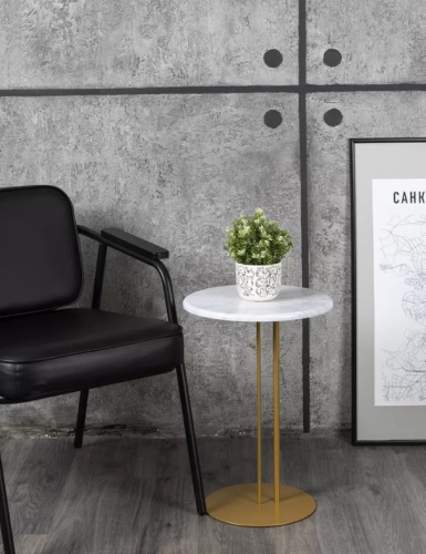 Стол приставной МеталлАрт М015 белый мрамор золото 