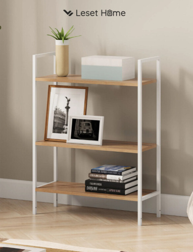 Стеллаж Leset Стилвуд 23 широкий 3 полки белый дуб крафт золотой 