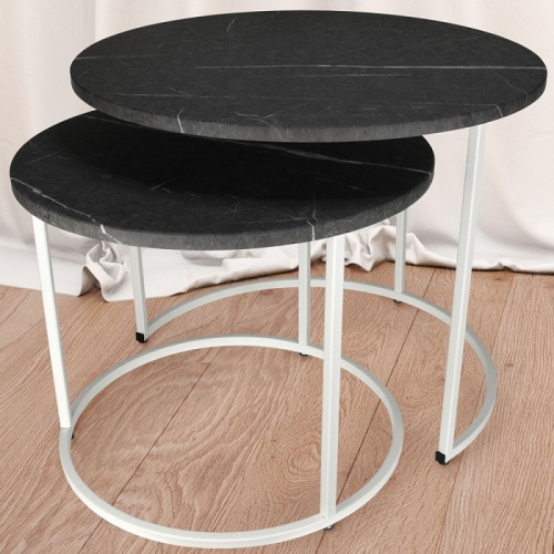 Стол журнальный МеталлАрт М001 черный мрамор белый 