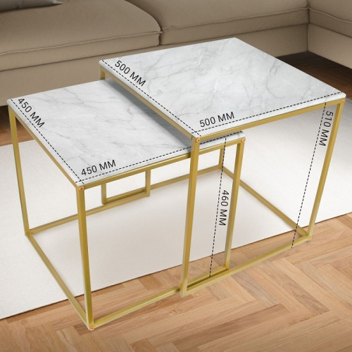 Стол журнальный МеталлАрт М002 белый мрамор золото 