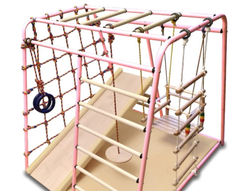 Детский игровой комплекс Вертикаль Веселый Малыш MAXI розовый горка мягкий бортик