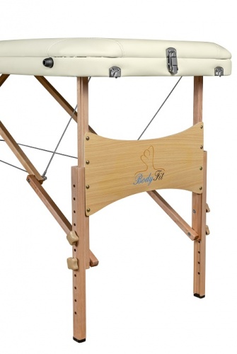 Складной 3-х секционный деревянный массажный стол BodyFit кремовый 70 см валик