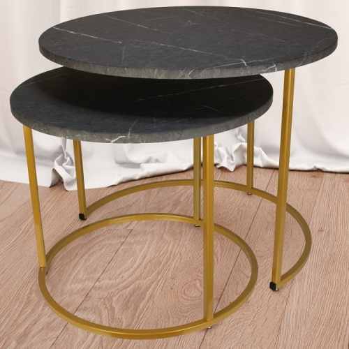 Стол журнальный МеталлАрт М001 черный мрамор золото 