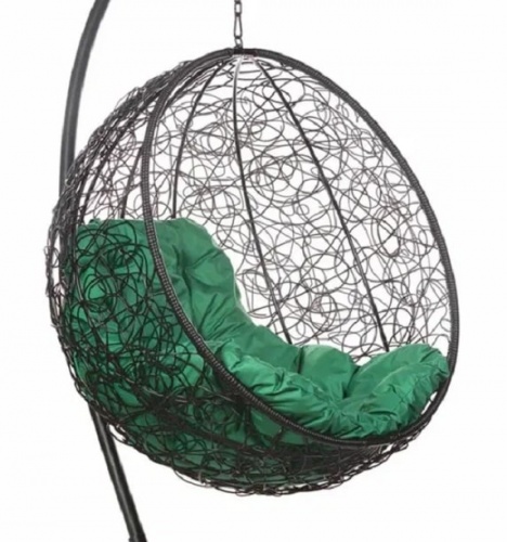 Подвесное кресло Круглое черный подушка зеленый 