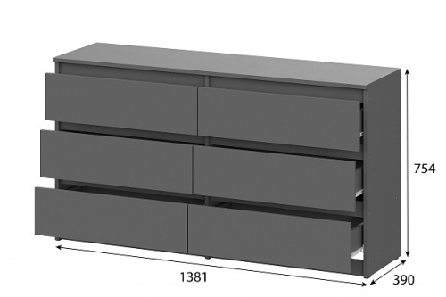 Комод NN Мебель (МС Денвер К) Графит серый 6 ящ. (1,38м) 