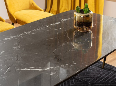 Стол обеденный SIGNAL CYRYL I эффект черного камня черный золотой 