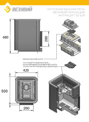 Печь ВЕЗУВИЙ Сенсация 22 Антрацит (ДТ-4) б/в