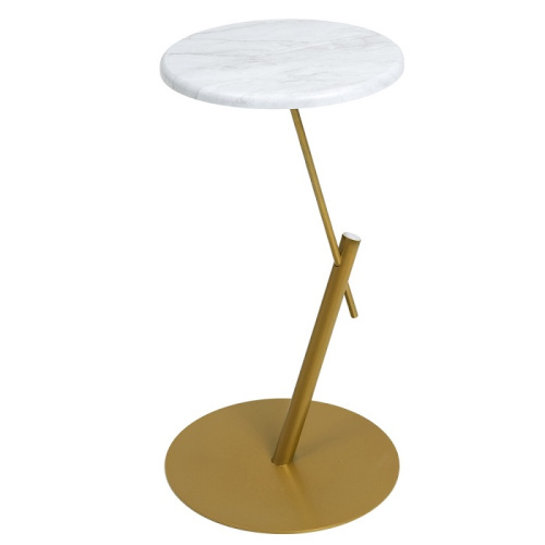 Стол приставной круглый МеталлАрт М015 белый мрамор золото 