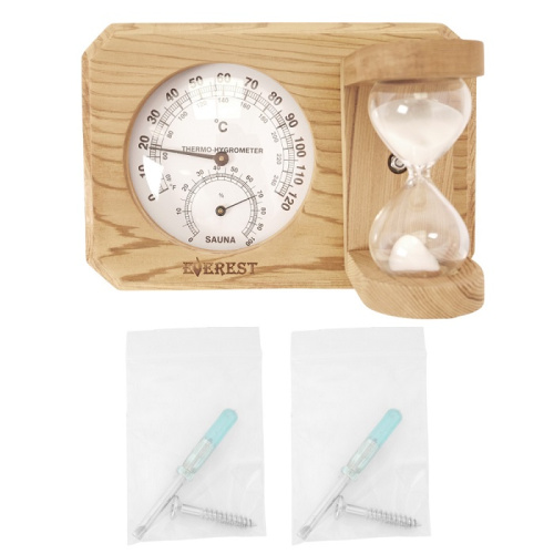 Термогигрометр мини EVEREST c часами кедр (TG-09 white)