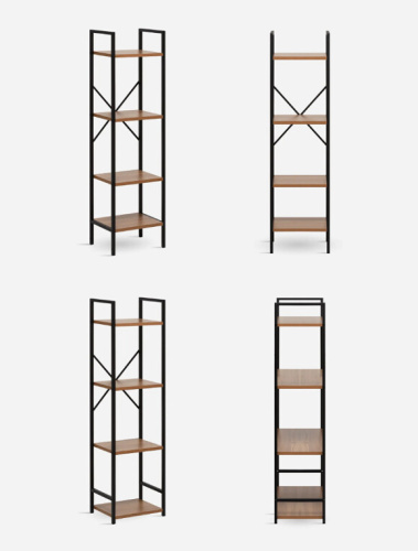 Стеллаж Leset Стилвуд 14 узкий 4 полки черный орех лион светлый 