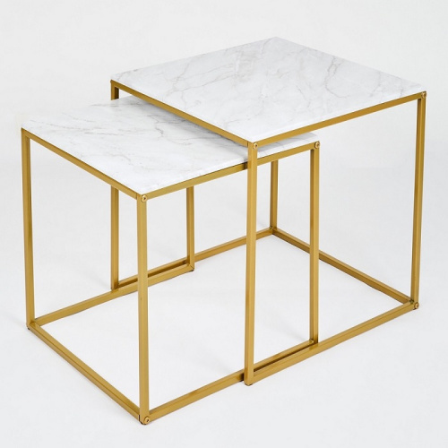 Стол журнальный МеталлАрт М002 белый мрамор золото 