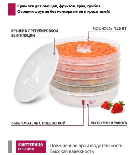 Сушилка для овощей и фруктов Мастерица EFD-0501M прозрачный